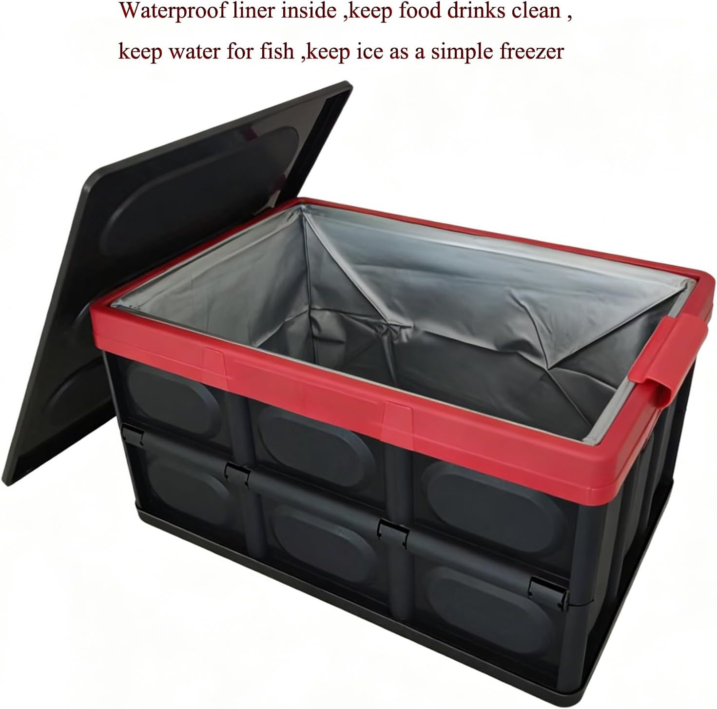 KINGCAV Plastic Durable Cargo Storage Bins with Lid Waterproof Liner Trunk Storage Box with Secure Snap-on Lid Car Trunk Organizer Collapsible Hard Plastic Tote for Camping,Groceries Closet