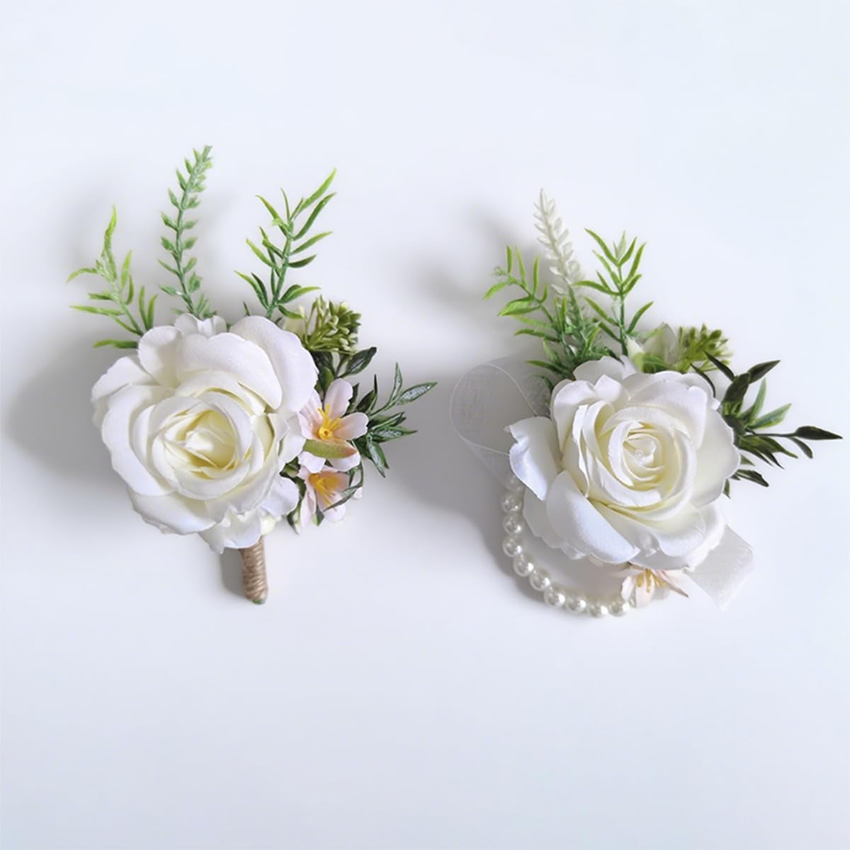 6 Pack White Artificial Flowers Rose Wrist Corsage for Women, Wedding Bridesmaid Wrist Corsages, Prom Homecoming Corsage Bracelet for Bride, Girls, Wedding Party, Anniversary Celebration