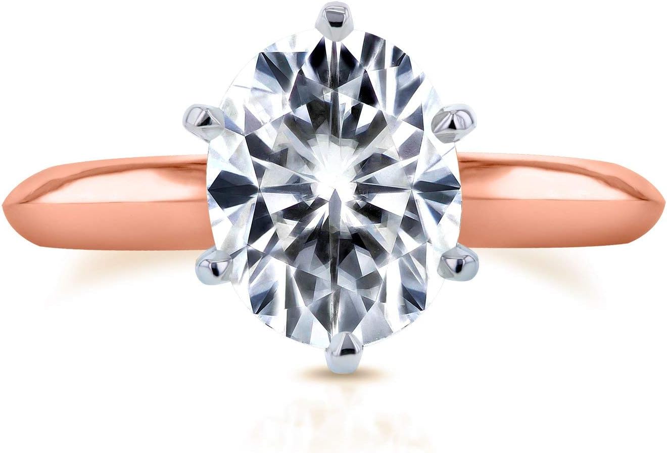 Kobelli Oval Forever One (D-F) Moissanite Solitaire Engagement Ring 2 1/10 Carat 14k Rose Gold