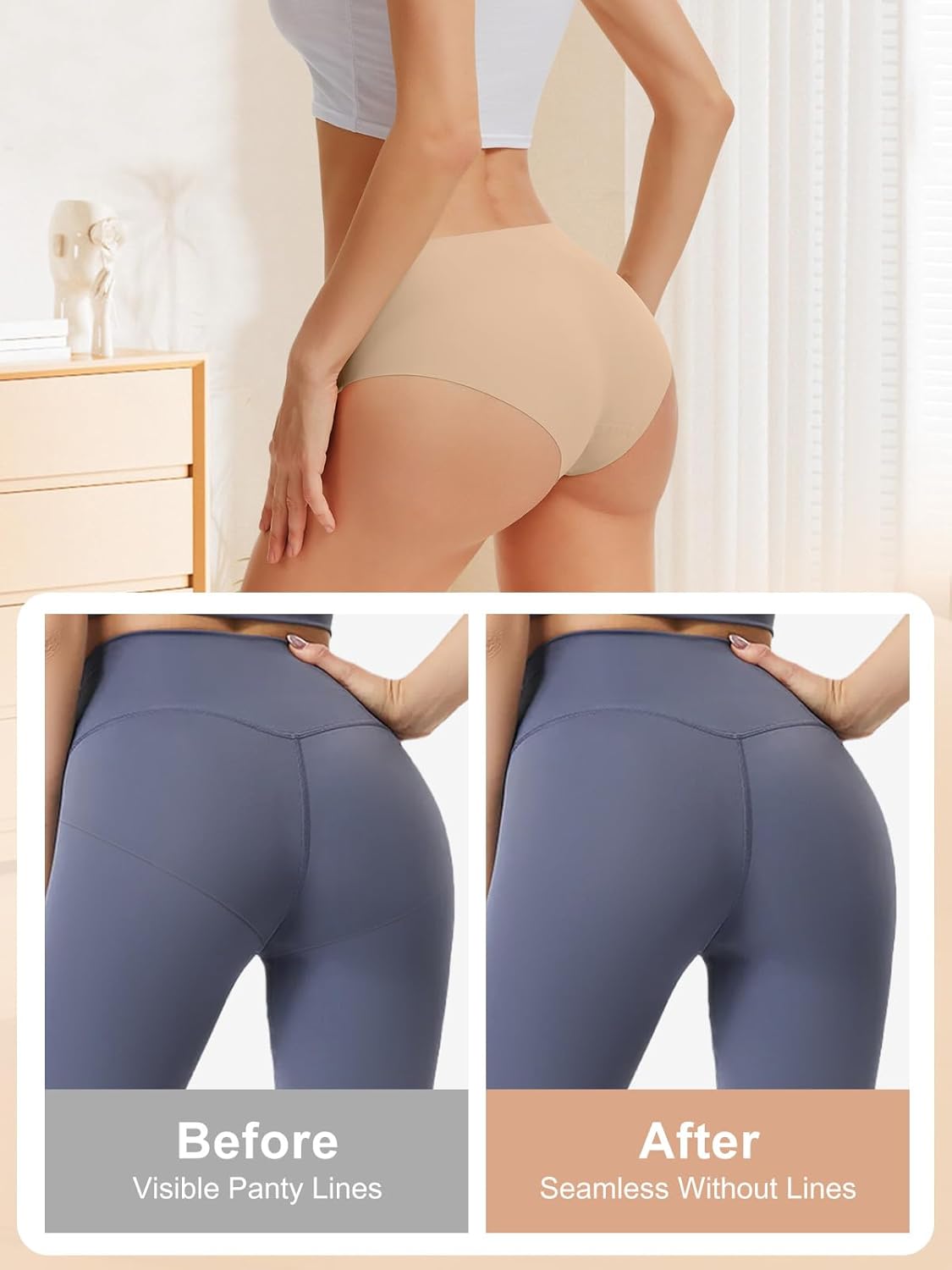 OVRUNS Seamless Underwear for Women Skin-friendly Breathable No Show Panty Liners Invisible Workout Gym Briefs, Nude, L - Image 4