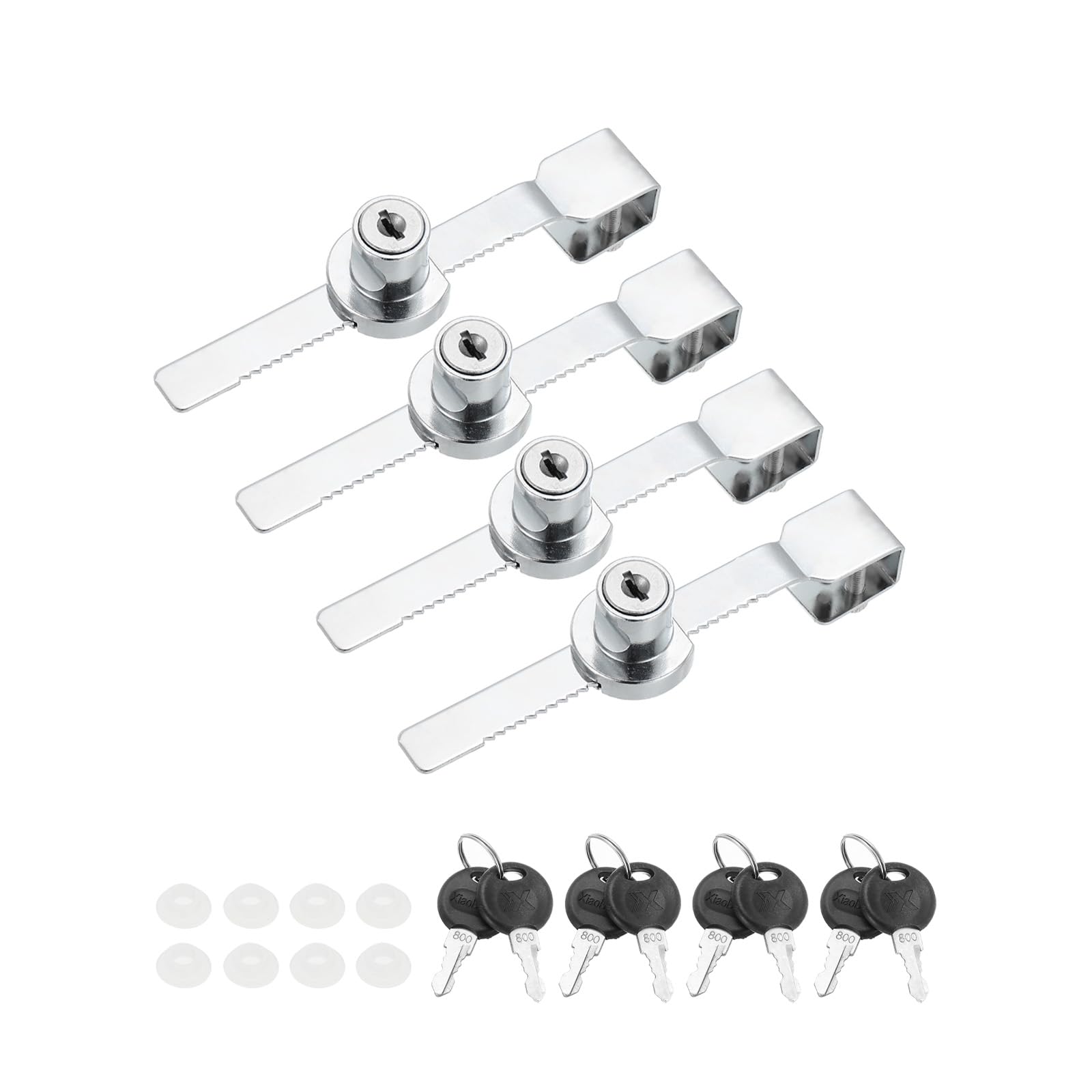 PATIKIL 4 Pack Sliding Glass Door Ratchet Lock with 8 Keys 5.6x0.6inch, Silver, 5.6x0.6 Inch