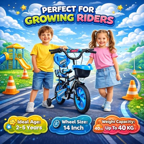 Image of Kids Cycle 14T with Training Wheels Double Gaddi (90% Assembled) for Boys and Girls (Bluee)