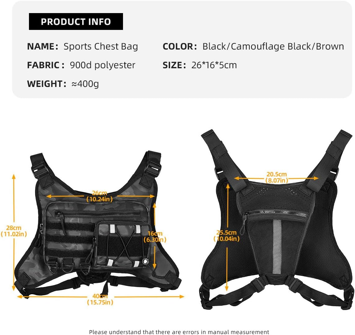 Outdoor Sports Chest Bag for Men and Women, Chest Pack For Running, Hiking, Cycling, EDC Travel Chest Pack Rig, Water Resistant Lightweight Front Running Vest Bag With Extra Storage