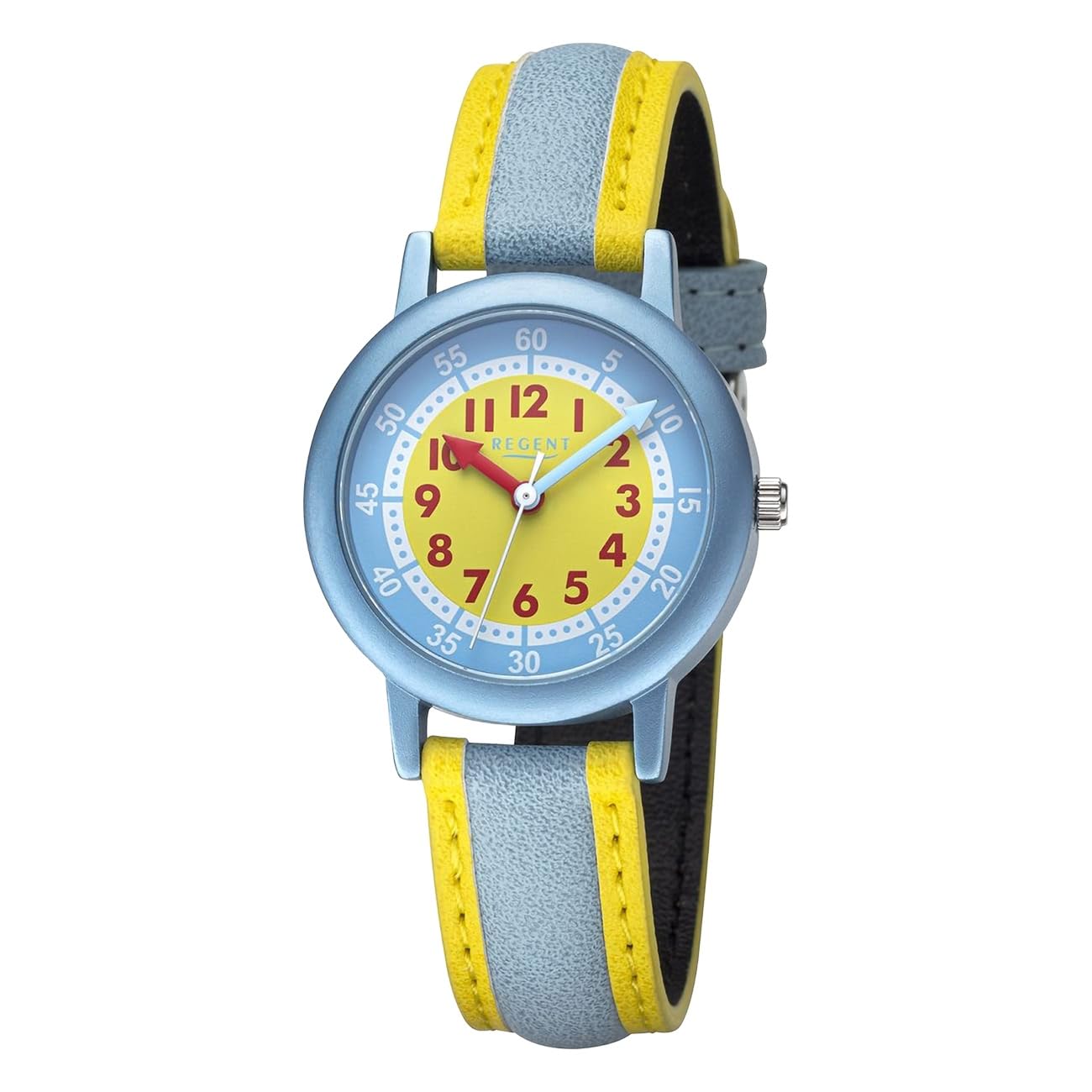 REGENT Kinderuhr Lernuhr Blau-Gelb-Rot Aluminium ⌀30mm F-1473