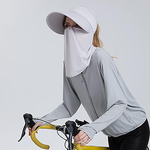 Vista 37 de Women Wide Brim Face Mask Sun Hat Detachable Neck Face Flap Ponytail UV Protection Visor Hat Garden Fishing Hiking