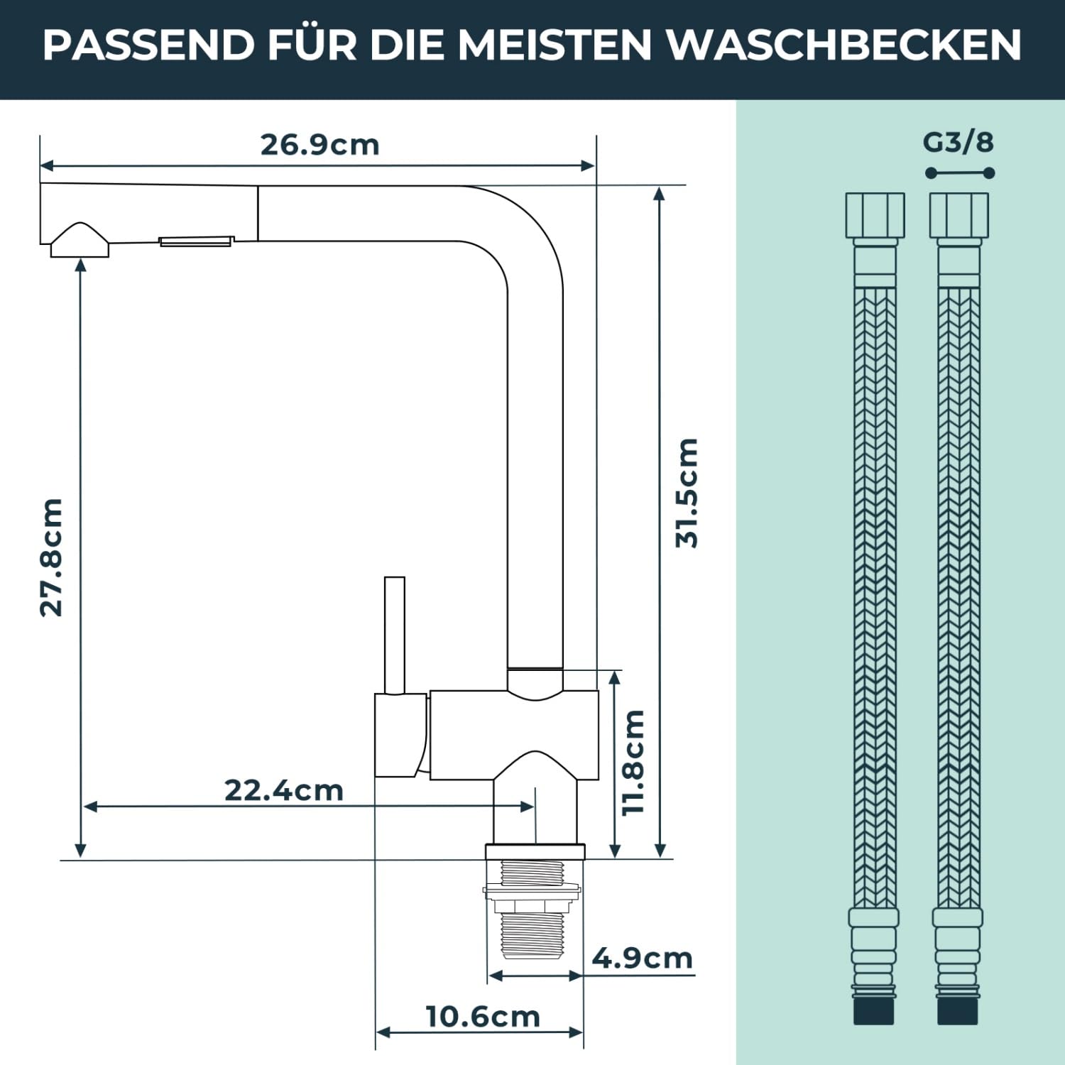 FORIOUS Küchenarmatur, Wasserhahn Armatur Küche Ausziehbar Brause Edelstahl, Einhebel Mischbatterie Spülarmaturen, 360° Drehbar und Doppelfunktionsbrause