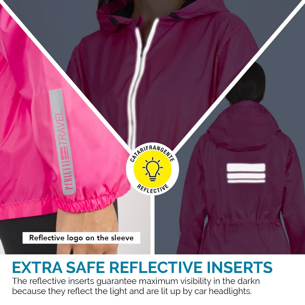 PERLETTI Veste Femme Impermeable à Capuche Détails Réfléchissants - Poncho Pluie Fille Coupe Vent Sport Running