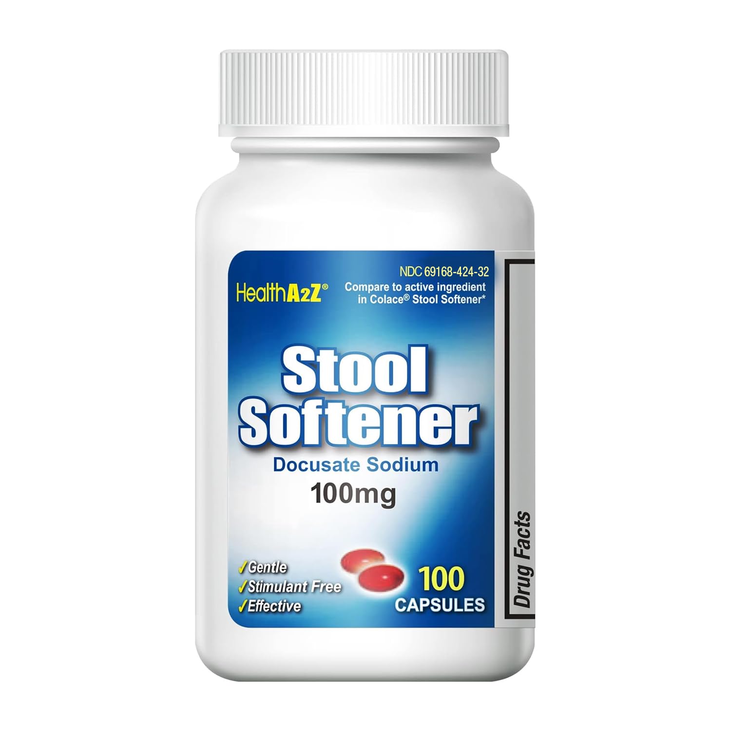 HealthA2Z® Stool Softener | Docusate Sodium 100mg | Red Capsules | Dependable | Gentle Constipation Relief (100 Counts (Pack of 1))