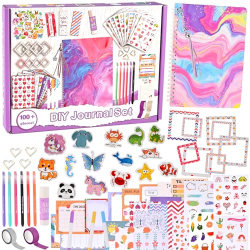 Goldge 109pcs DIY Journal Kit - Gifts for Girls Ages 8 9 10 11 12+ Year Old, Scrapbook Kit for Tweens Teens Decorate Personalized Planner/Organizer,...