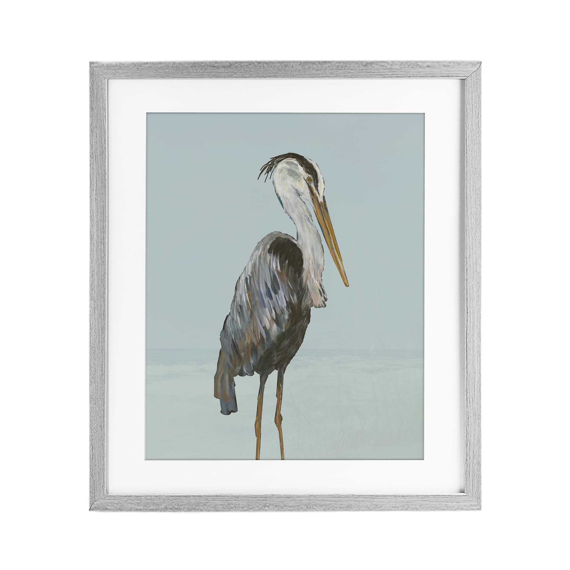 Stupell Industries 'Coastal Pelican Muted Blue', Framed Print Under Glass, Gray, 13 x 16 Inches, Easy to Hang and Sturdy, Made in USA, by Julie DeRice