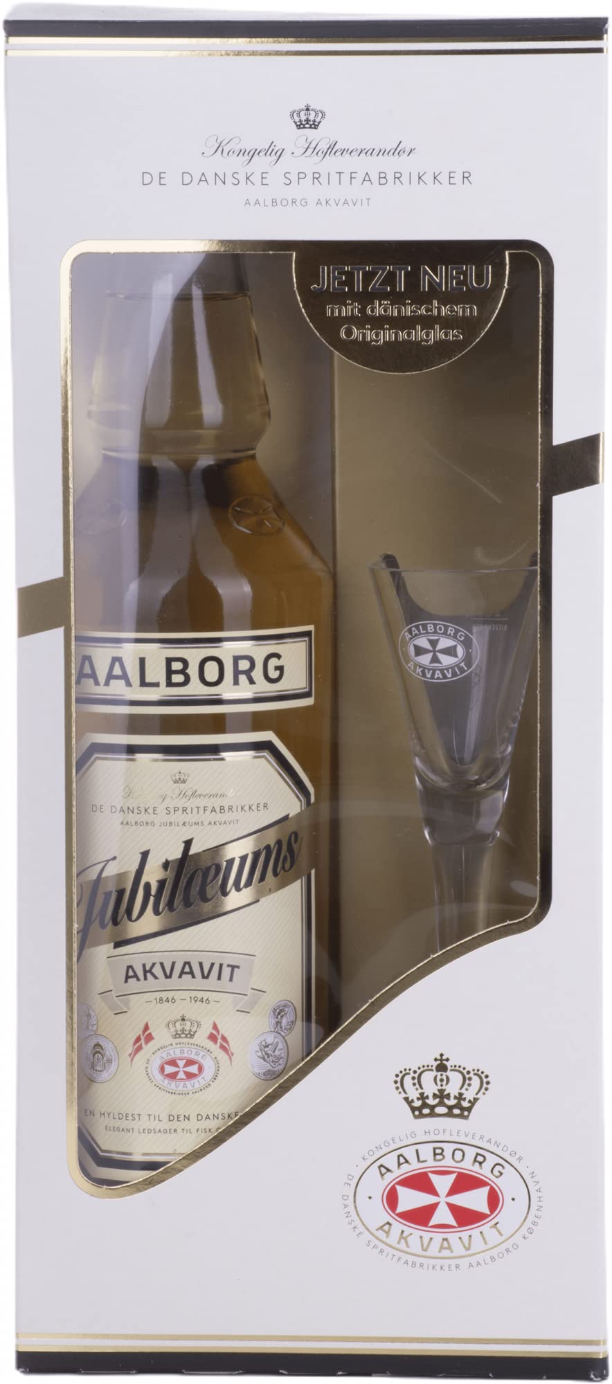 Aalborg Jubiläums Akvavit 40% Vol. 0,7l in Geschenkbox mit Glas
