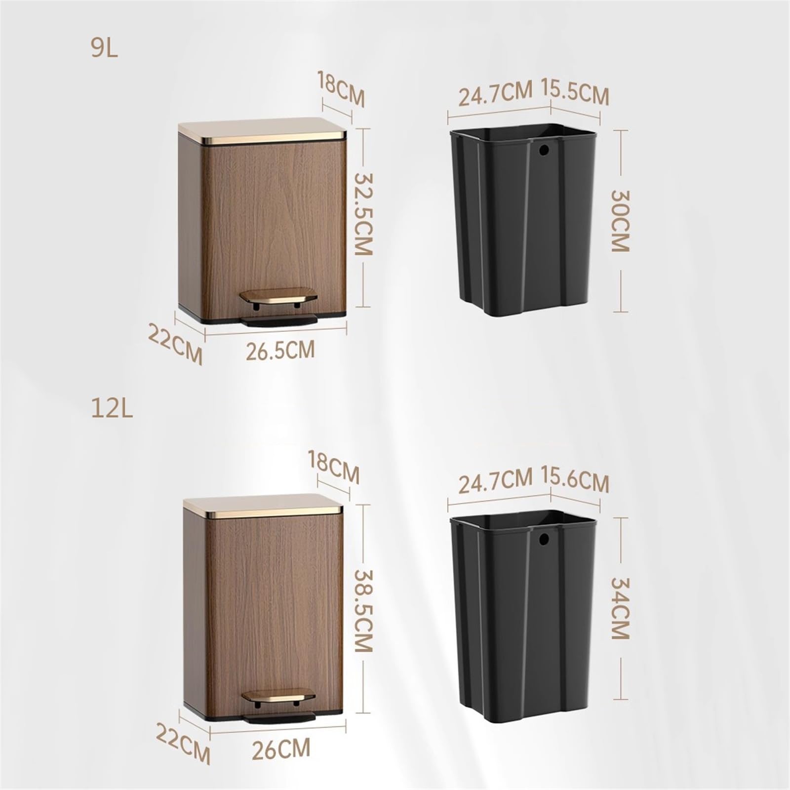 Pattumiera moderna di lusso in acciaio inox con strato esterno in pelle PU, pedale e coperchio con chiusura ammortizzata, perfetto per uso domestico e ufficio, manico resistente e secchio interno