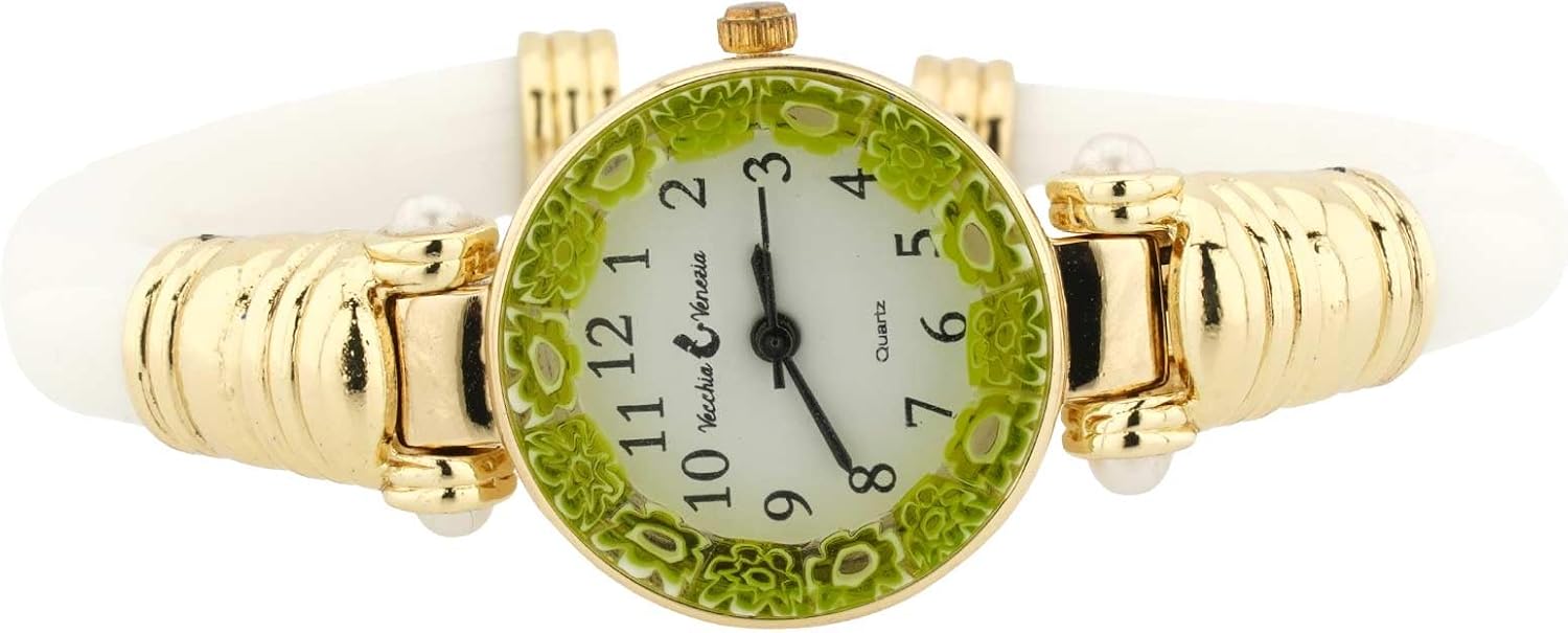 Glass Of Venice Murano Glass Millefiori Bangle Watch - White