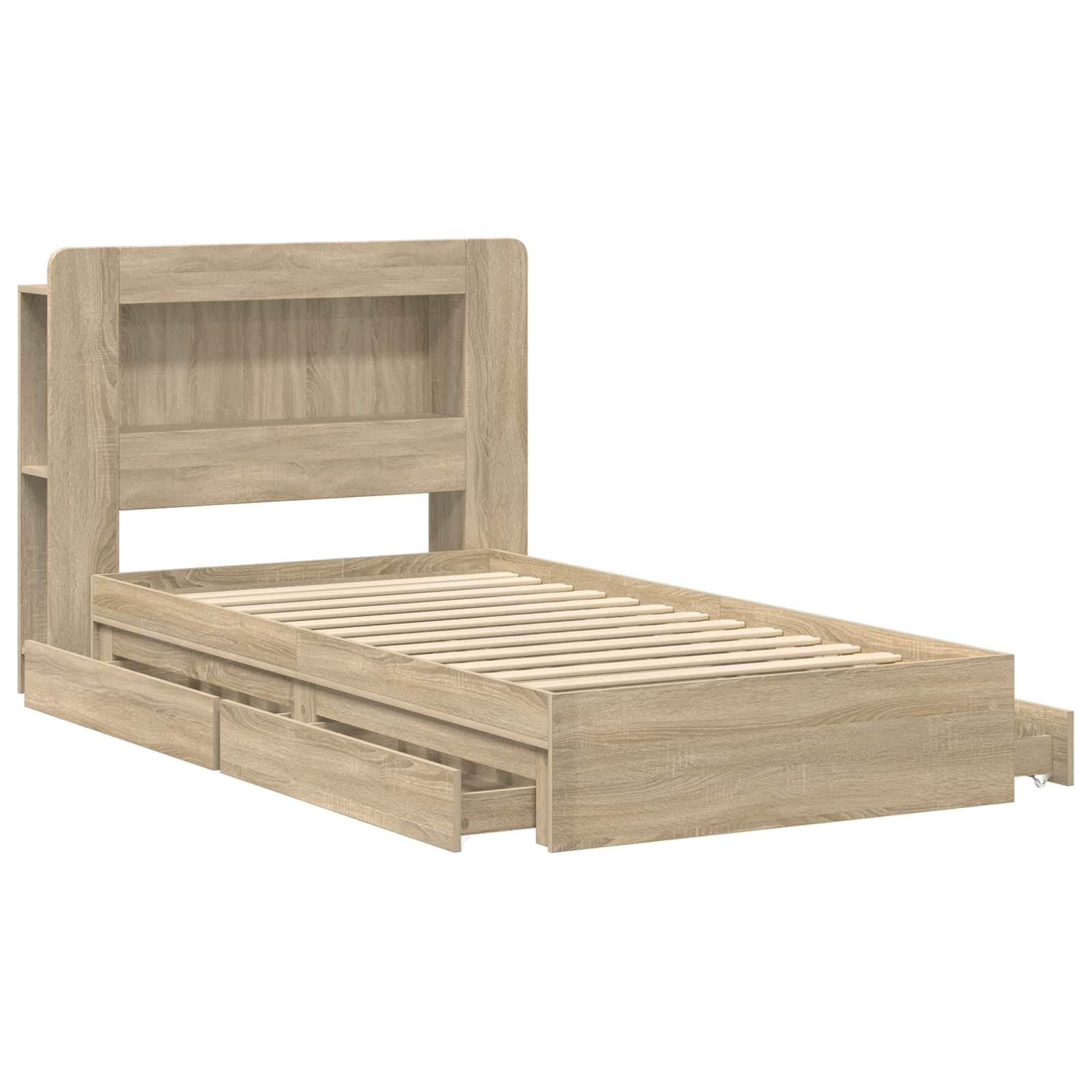 Rovere Sonoma letto singolo con cassetti 75x190 cm | Telaio letto con cassetti Rovere Sonoma 75x190 cm contenitore integrato letto singolo
