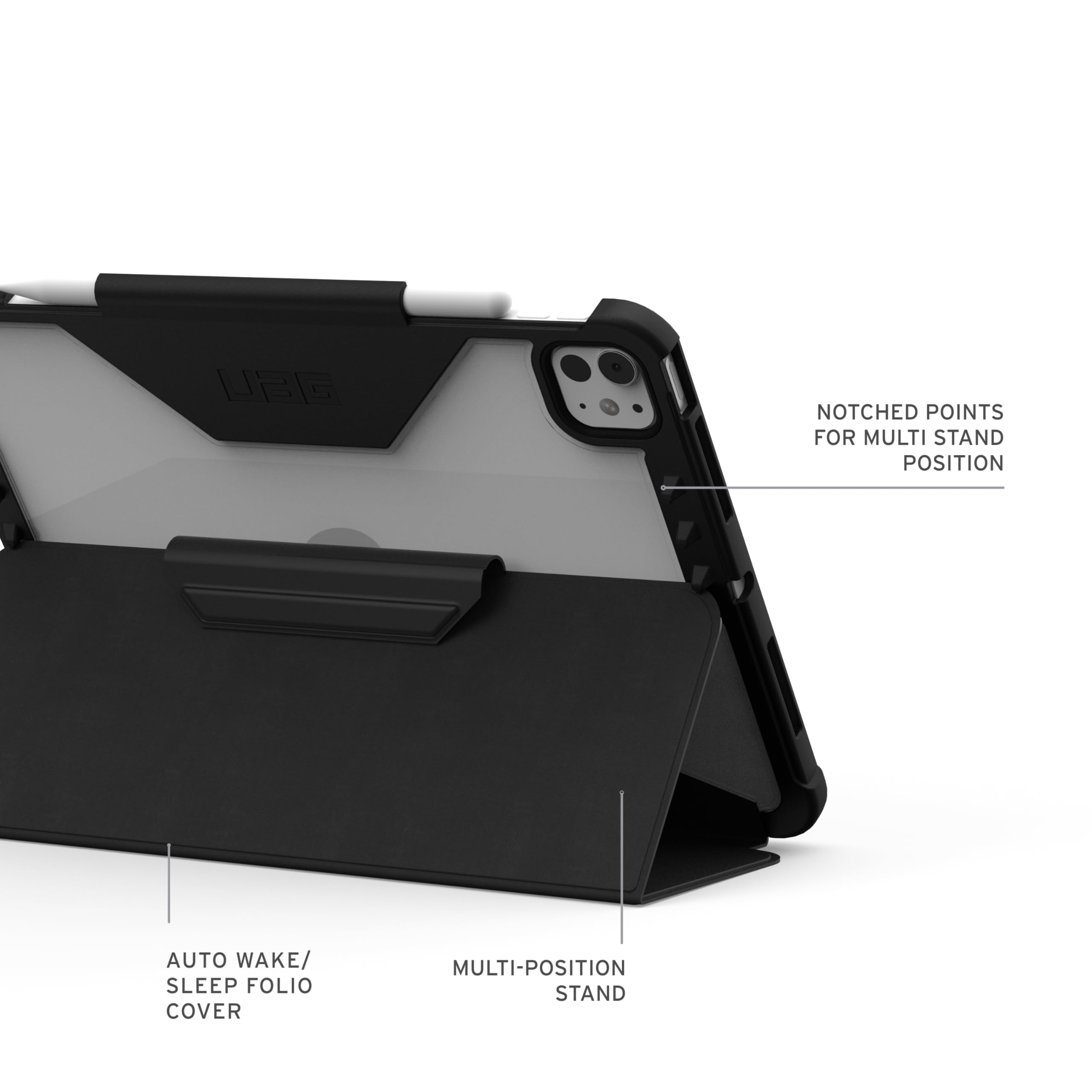 URBAN ARMOR GEAR Progettata per iPad Pro 11 (5a generazione, 2024, M4), robusta custodia protettiva a portafoglio con supporto regolabile multi-angolo e portamatite Plyo LT ghiaccio/nero
