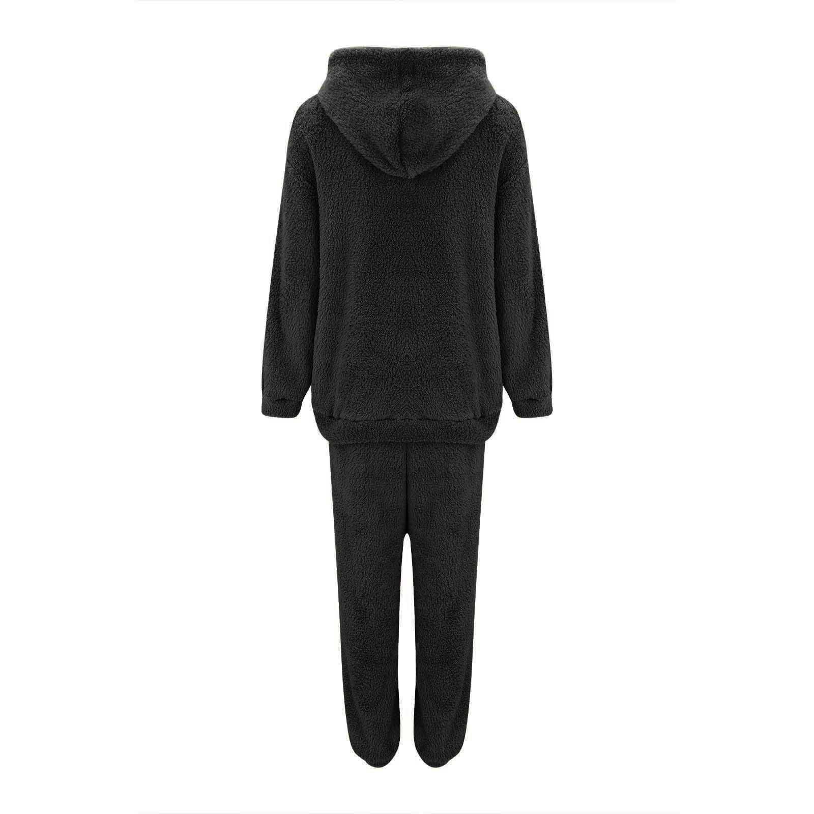 Traje de casa para mujer de 2 piezas, traje de casa de forro polar, pijama largo para mujer, conjunto de chándal de invierno, traje de cuerpo completo, traje de ocio, elegante, pantalón largo