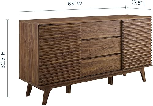 Miniatura 3 de Modway Render - Mueble moderno de mediados de siglo para mesa de bufé o TV de 63 pulgadas, color nogal