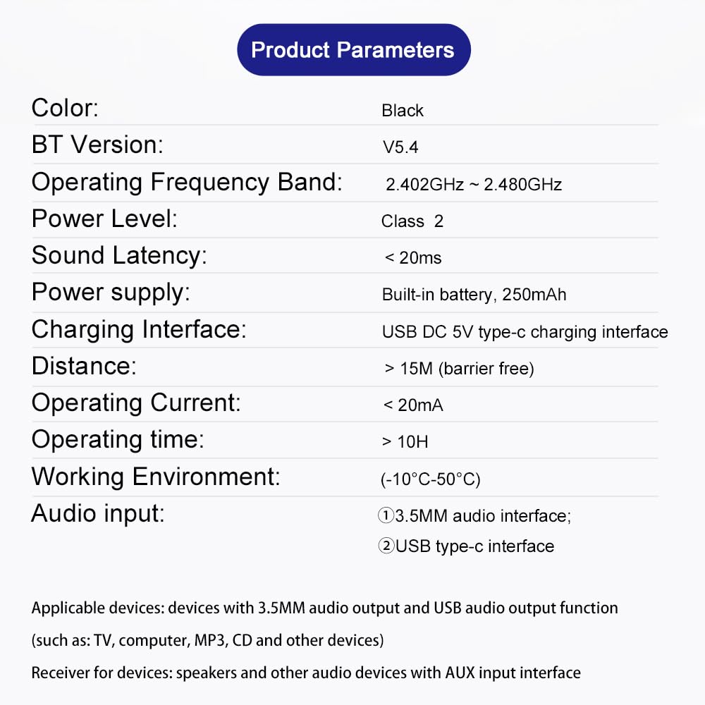 docooler Adattatore audio ad alta fedeltà, potente capacità di connessione a bassa latenza, interfaccia da 3,5 mm USB tipo C, trasmissione stabile a lunga distanza, ampiamente applicabile