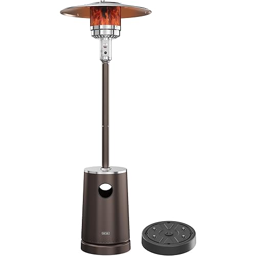 EAST OAK 55,000 BTU Patio Heater with Sand Box, Table Design, Thicker Stainless Steel Burner, Wheels, Triple Protection System, Propane Outdoor Heater for Home and Residential, Commercial Grade, Brown