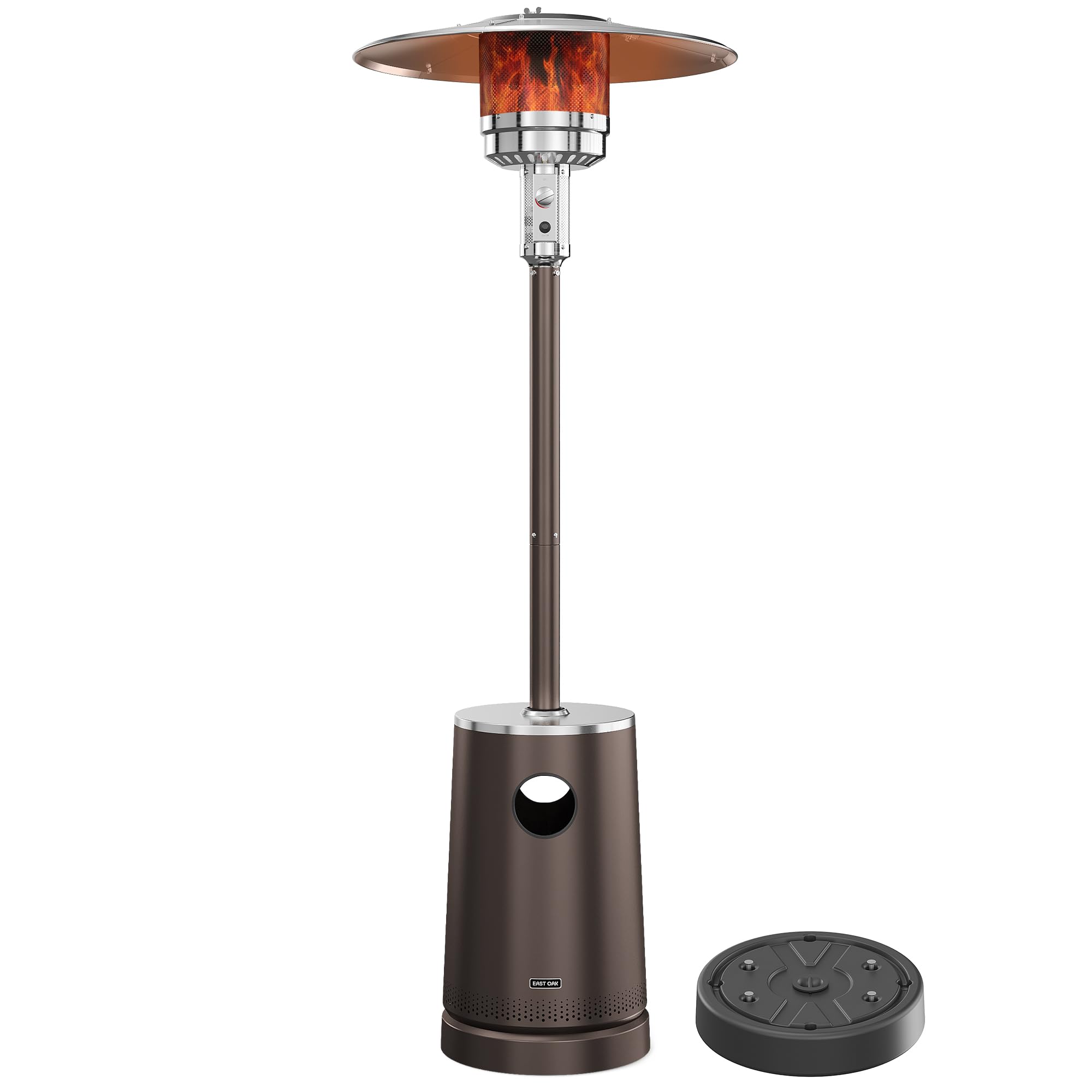 EAST OAK 55,000 BTU Patio Heater with Sand Box, Table Design, Thicker Stainless Steel Burner, Wheels, Triple Protection System, Propane Outdoor Heater for Home and Residential, Commercial Grade, Brown