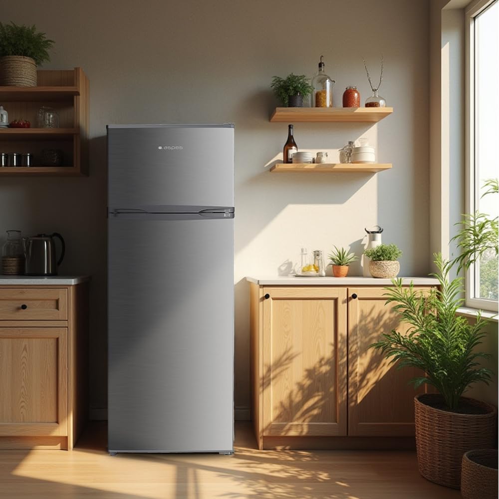 Aspes Frigorífico Estandar Inox, 2 Puertas AF145503EX, Capacidad 206 Litros, Cíclica, Bajo Nivel Sonoro, Puerta Reversible, Clasificación Energética E