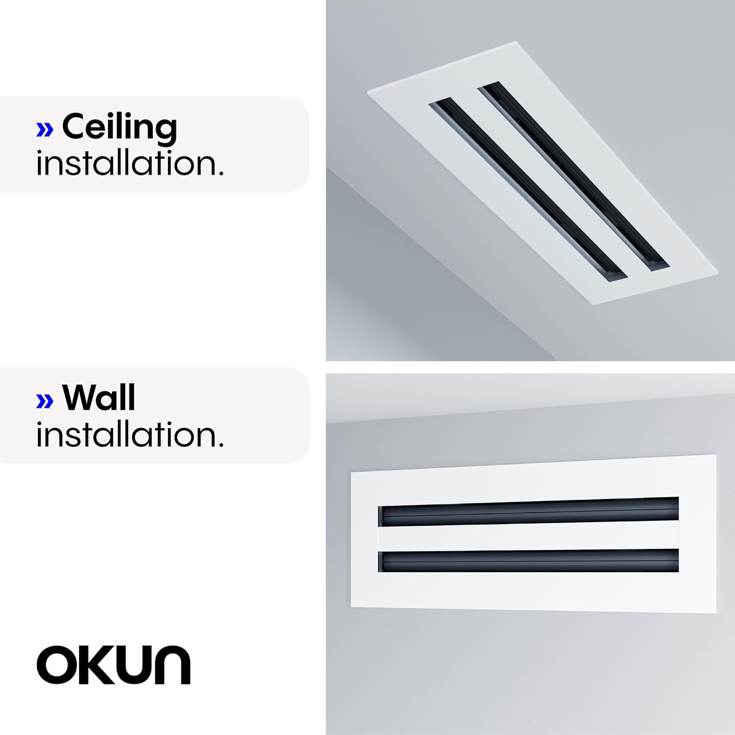 OKUN - Standard Linear Slot Diffuser - 16" x 4" Duct Opening Cutout - 18" x 6" Matte White AC Vent Cover - Concealed Design Register Grille for Ceiling/Walls - Decorative Air Vent