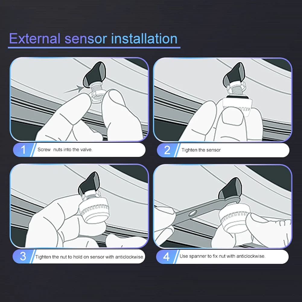 Sistema de monitoreo de presión de neumáticos de TPMS de energía Solar inalámbrica con 6 sensores para 4-6 neumáticos Coche RVs Camión Remolque Muestra en Tiempo Real Presión y Temperatura