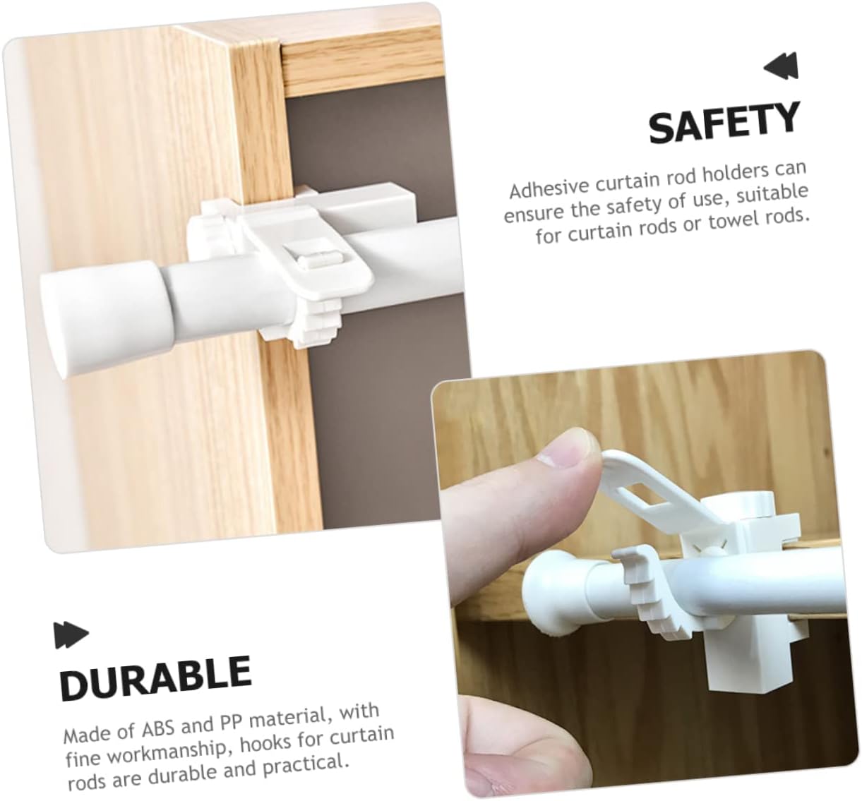 Veemoon 2pcs Adjustable Clip-on Curtain Rod Brackets - No Drilling Required White Plastic Holders for Blinds