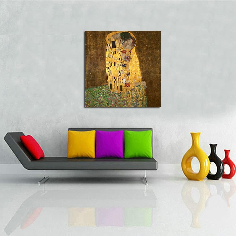 Wieco Art Extra Large The Kiss by Gustav Klimt Famous Oil Paintings Reproductions Stretched and Framed Modern Giclee Canvas Prints Artwork Pictures on Canvas Wall Art Ready to Hang for Home Decor