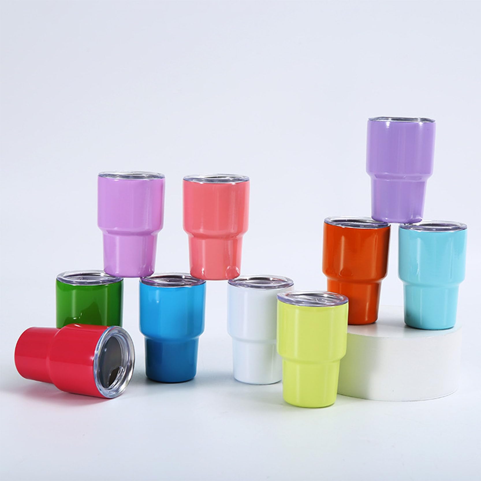 Lot de 10 Verres à Shot de 56,7 g avec Couvercle et Paille, Mini Verres à Shot Portables en Acier Inoxydable 304 isolés sous Vide à Double paroi,Blue B-2oz