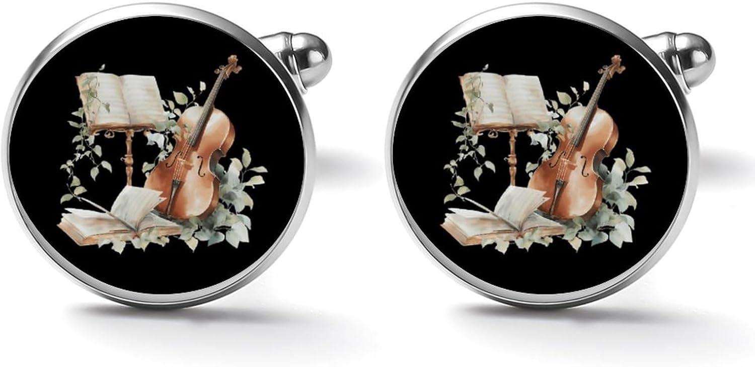 Cello And Music Score Personalized Cufflinks Vintage Tie Clip Wedding Gifts for Father Grandfather Dad image 2