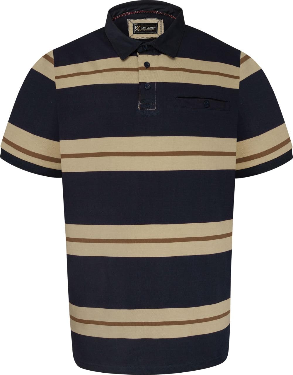 Kam Men's Blue Jeanswear Multi Stripe Short Sleeve Rugby Polo Shirt - 2XL