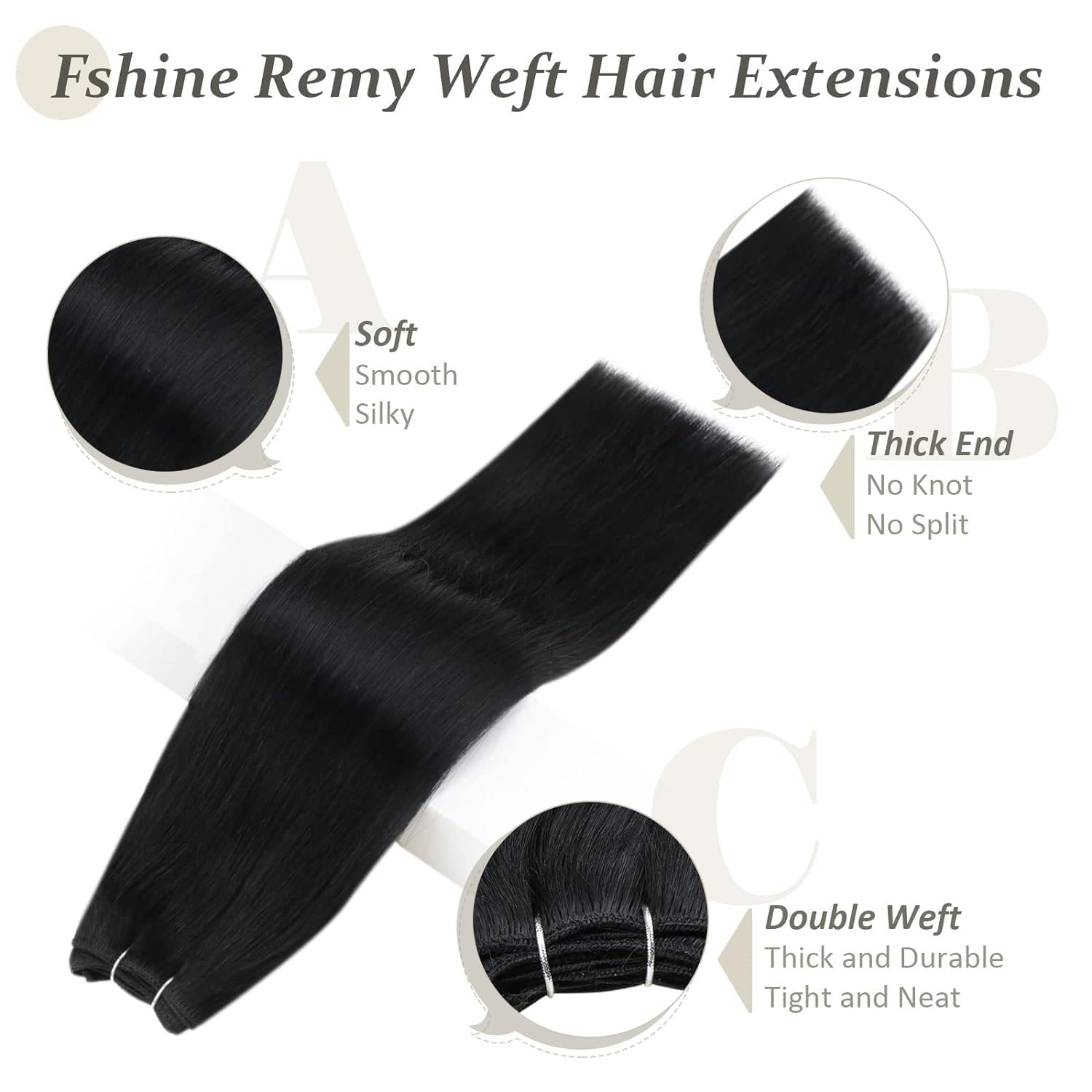Fshine Real Human Hair Weaving Extensions,20 Inch 100 g,Color 1 Jet Black,Invisible Seamless Natural,No Damage Wear,for Hairstylists Salon Professionals,for Women - Image 3