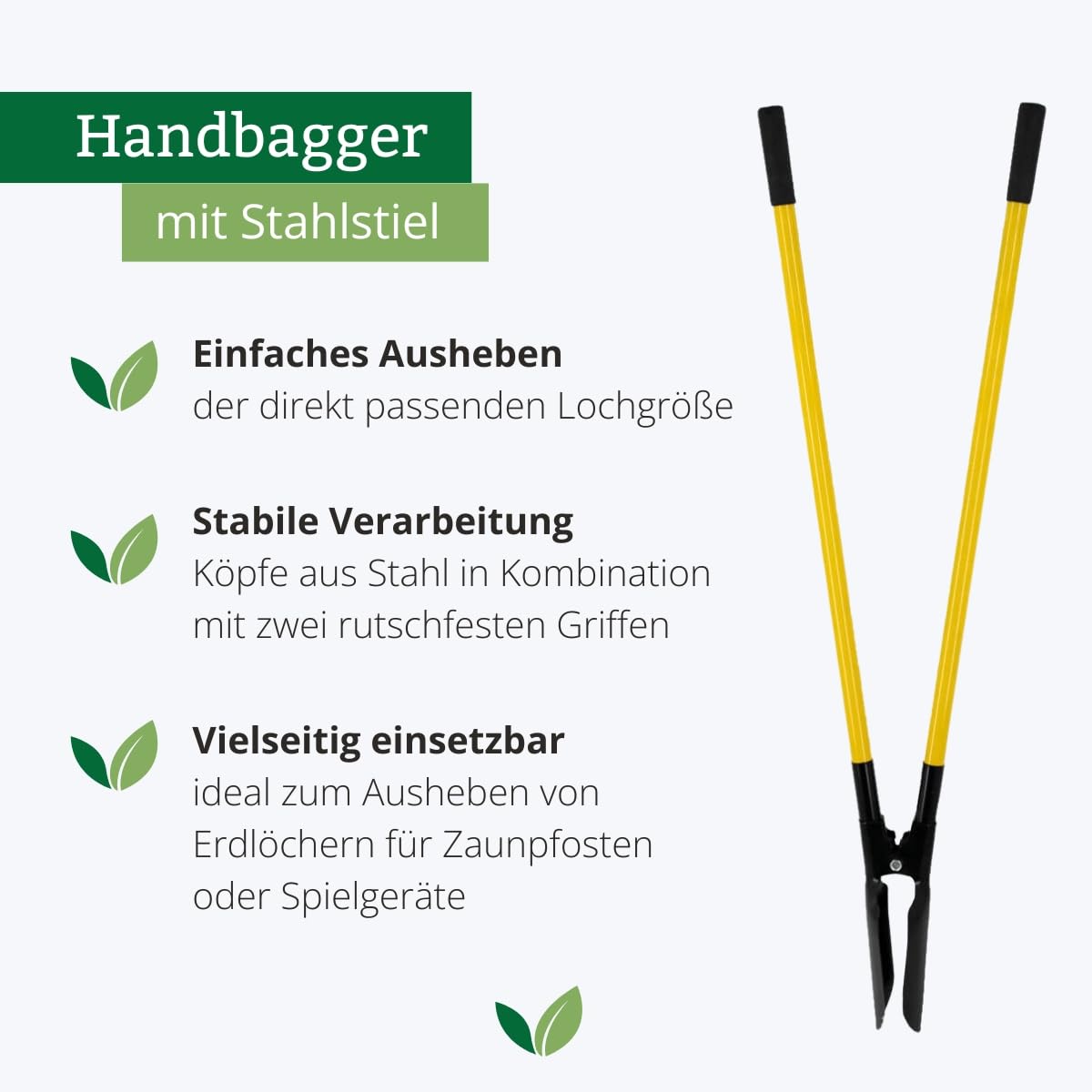 Rekord Handbagger aus Stahl mit Stahlstiel (140 cm) – Erdlochausheber zum Ausheben von Pflanzlöchern, Zaunpfosten & Erdarbeiten – stabile Schaufelköpfe - 3,9 kg