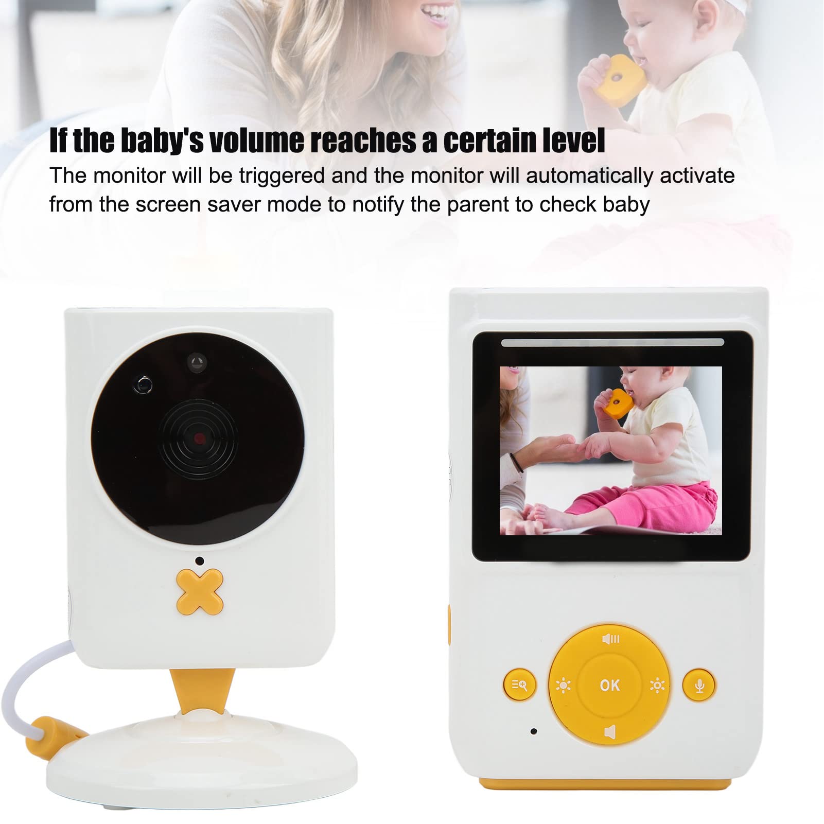 Elektroniczna Niania Z Kamerą, 2.4 Calowy Wyświetlacz LCD Night Vision 2.4GHZ 200m~300m Zasięg Transmisji Wideo Niania, Automatycznego Budzenia Vox 750mAh Dla Niemowląt AC100-240V(EU)