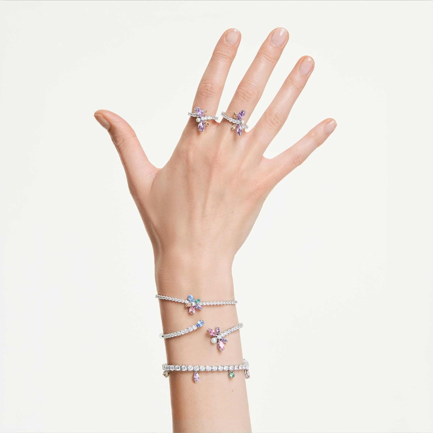 Swarovski x Ariana Grande Official Dragonfly Motif Bangle Bracelet, Mixed cut Multicolored Crystals, Rhodium Finish, Part of the Ariana Dragonfly Collection