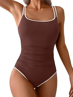 Eomenie One Piece Swimsuit for Women Tummy Control Ruched Bathing Suit Push Up Slimming Swim Suit Double Straps Swimwear