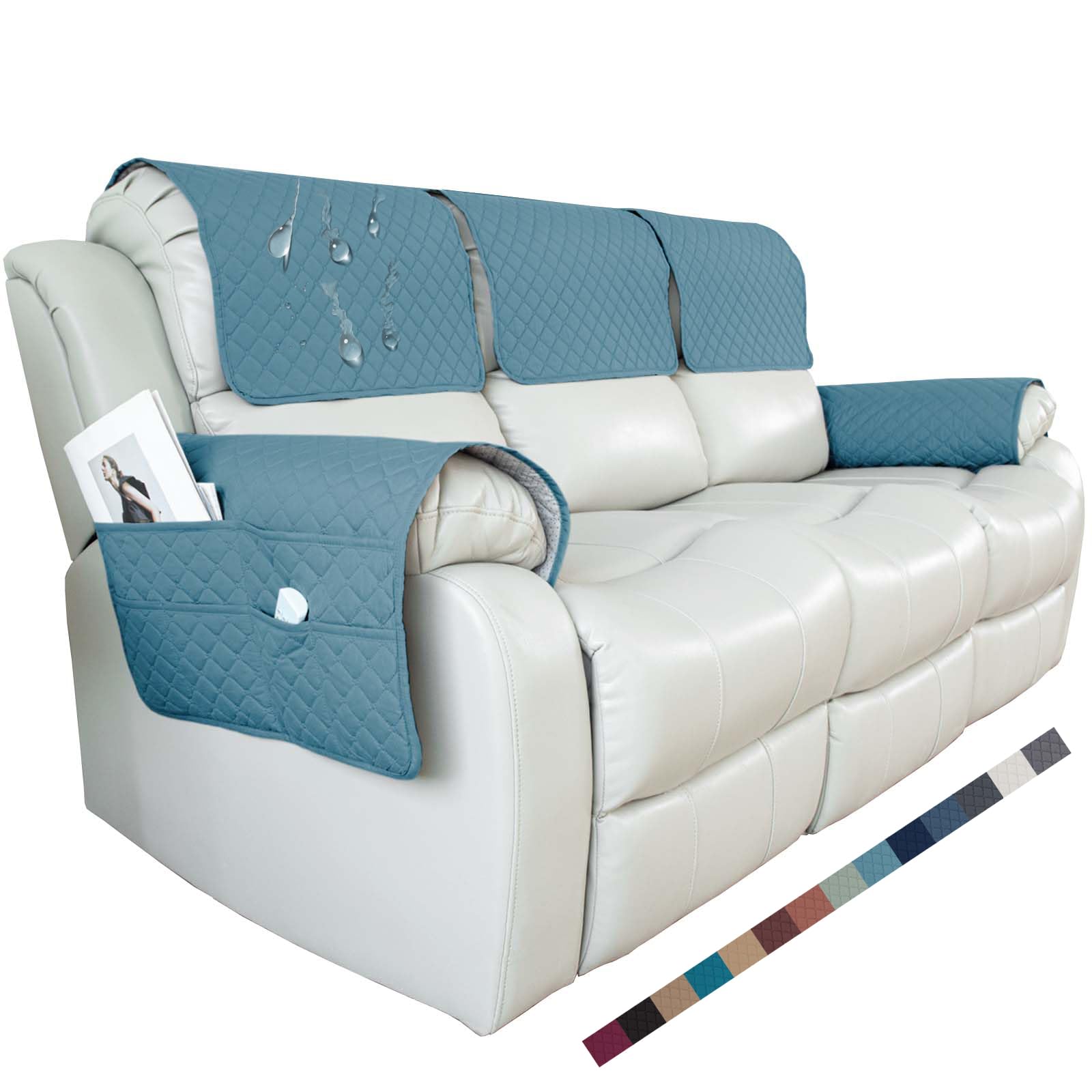 GYHH Recliner Armchair Covers, Quilted Reclining Armchair Slipcovers for Arms, Waterproof Sofa Arm Non Slip Armrest Couch Arm Rest Cover for Furniture Protector (Grey Blue,3 Seater)