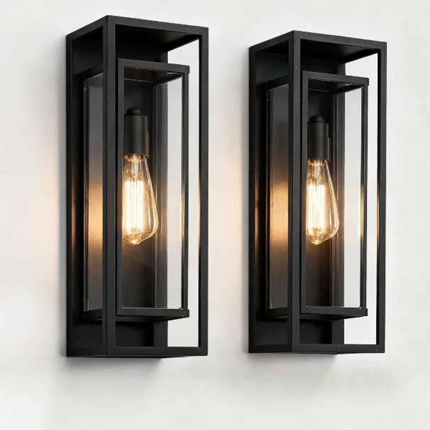 2Pack 18inch Out of doors Wall Mild Fixtures, Exterior Waterproof Fashionable Matte Black Wall Lamps with Glass Shades,E26 Sockets Porch Mild for Entrance Door Patio Entryway