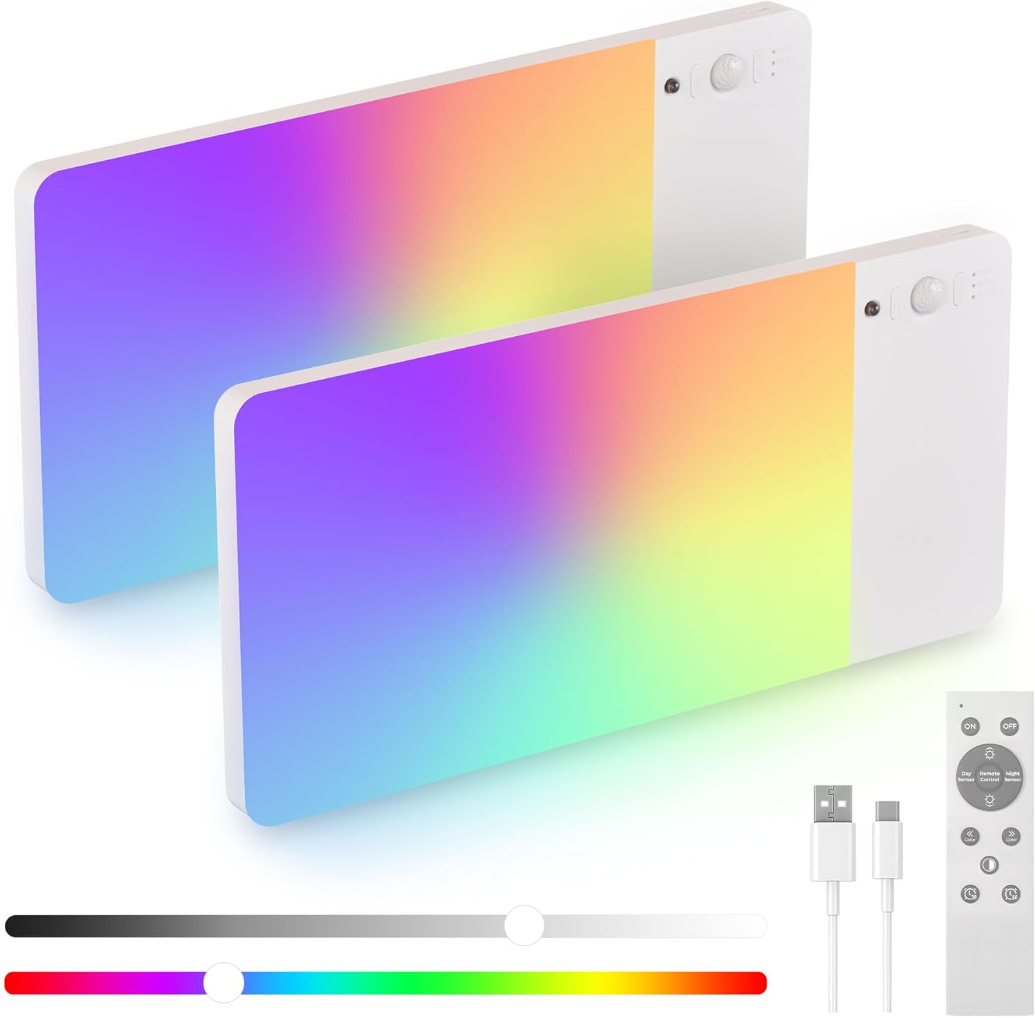 FULEN 2 Pack Rechargeable Motion Sensor Ceiling Light RGB Color,Closet Light, LED Shower Lights, Ceiling Lamp for Bathroom,Pantry,Garage