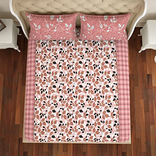 Image of Spaces 100% Cotton Double Bedsheet Soft Feel Skin Safe Breathable 144 Tc Pink Bedsheet for Double Bed