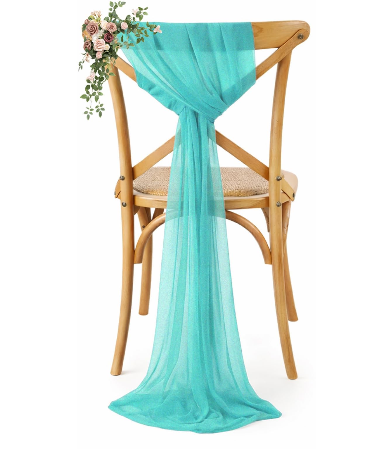 VDS Pack of 100, Teal, Sheer Chiffon Chair Sashes Bows Chair Cover Back Tie Ribbon for Wedding Birthday Baby Shower Engagement Ceremony Event Party Banquet Restaurant Dining Chair Decoration
