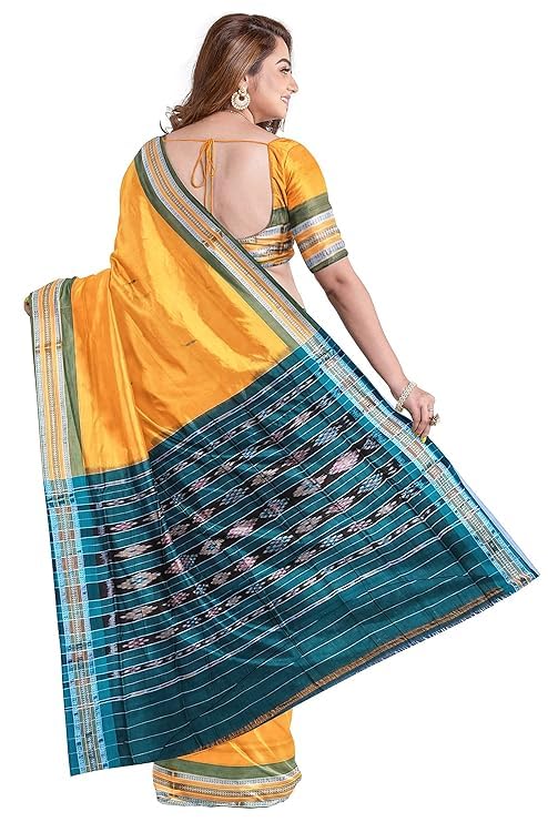 Image of Sambalpuri Handloom Saree Women's Cotton Saree Odisha Handloom Handmade Pure Cotton Khandua Natural Cotton Ikat Sambalpuri Saree For Women Ikat Handloom Saree For Women