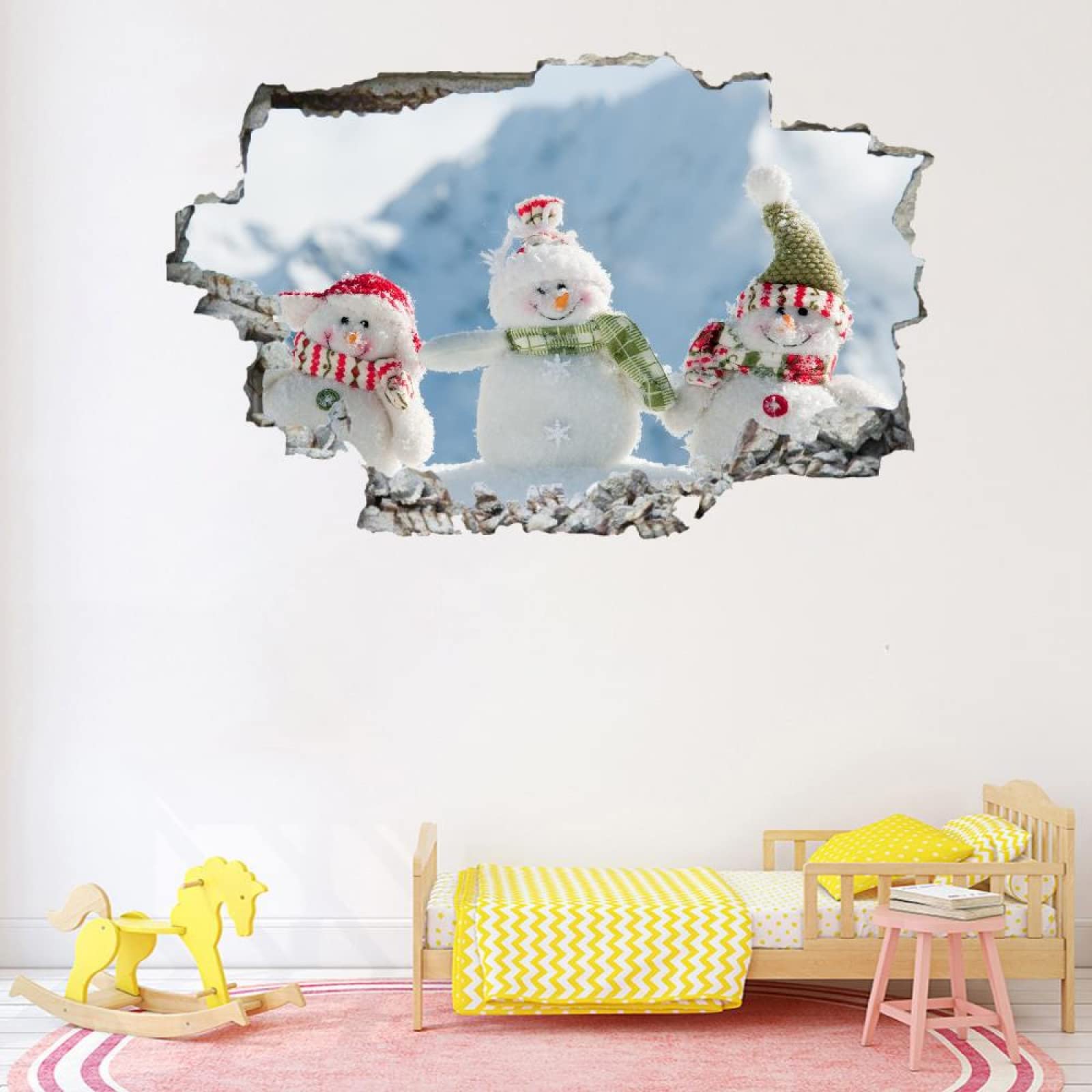 Adesivo Da Parete 3D Rimovibile Pupazzo Di Neve Decorazione Da Parete, Pavimento, Soffitto, Decalcomania Fracassata, Decorazione Artistica Tema Natalizio Per Soggiorno, Murale 80x120cm