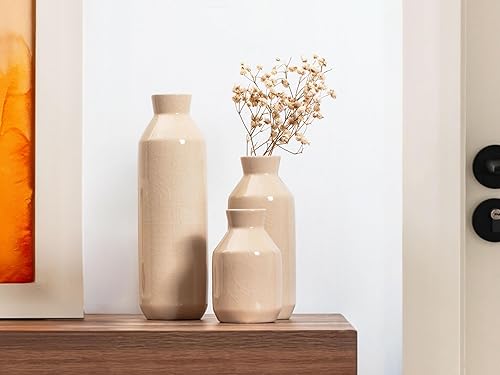 Labcosi - Florero para decoración de sala de estar, jarrón de cerámica para decoración de granja, jarrones marfil para decoración del hogar,