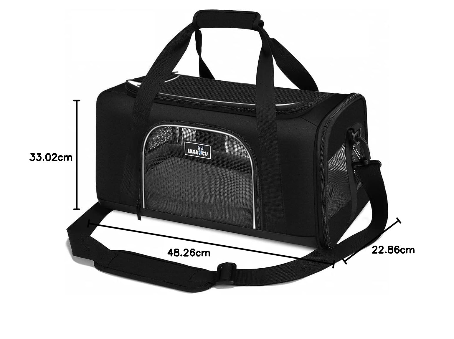 Wakytu Sac de transport pour chats et chiens de petite/moyenne taille, approuvé par la TSA, ventilation, 4 fenêtres en maille, 3 entrées, fermetures éclair verrouillables, bandoulière rembourrée, noir