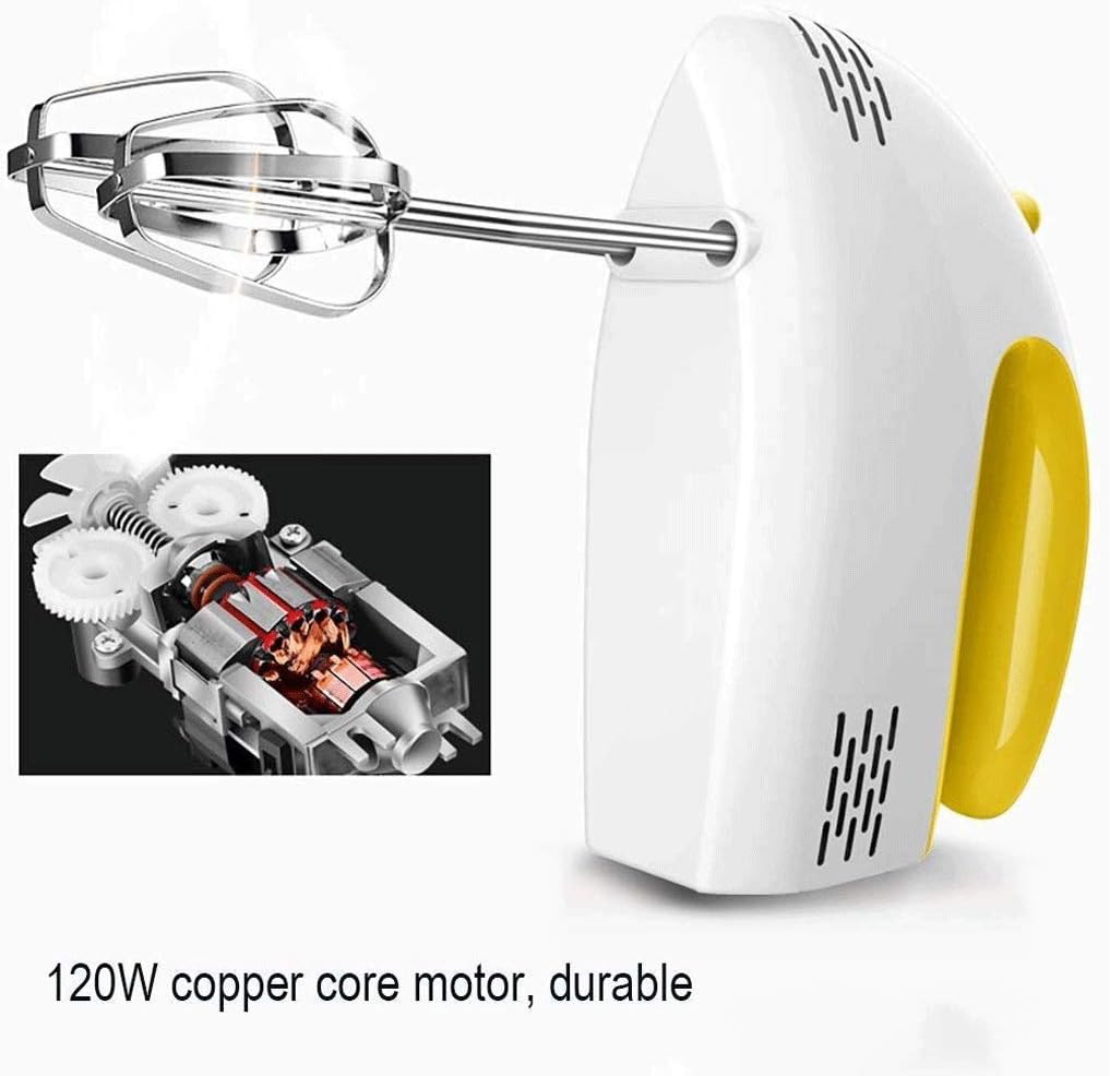 120W Electric Egg Beater, 5-Speed Adjustment Manual Mixer Kitchen Mixer with 2 Mixers and Dough Hooks