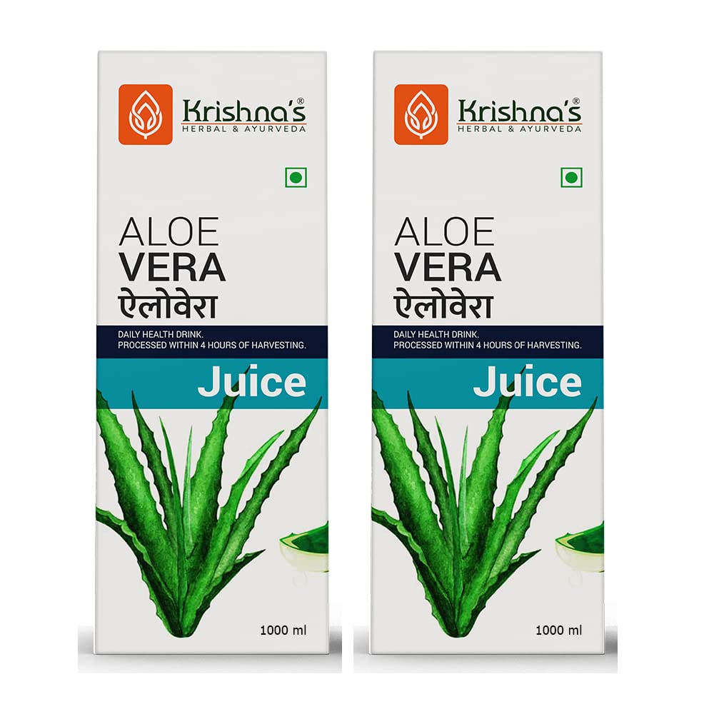 KRISHNA'S HERBAL & AYURVEDA Pulpy Aloe Vera Juice - 1000 ml (Pack Of 2) | From Deserts Of Rajasthan | Sugar Free |Daily Drink | Rejuvenates Skin And Hair