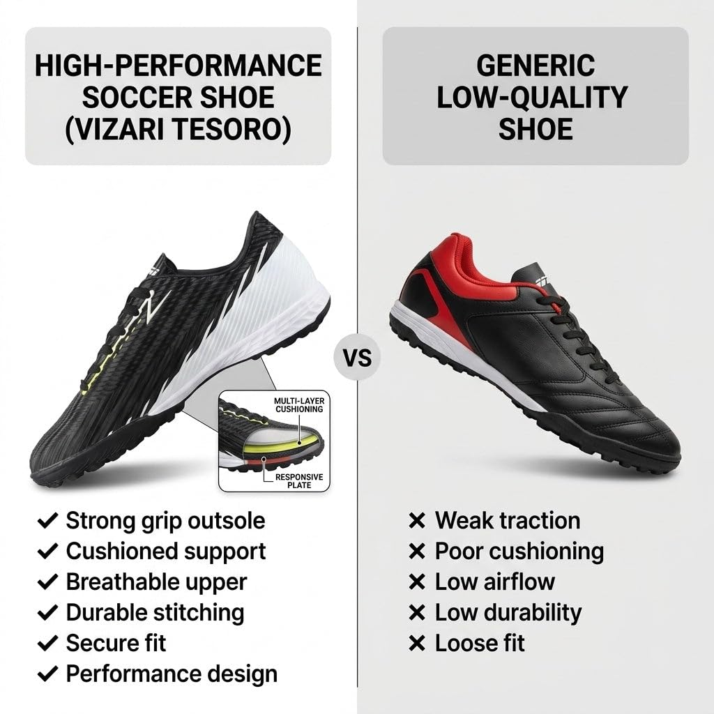 Vizari Tesoro Turf - Zapatos de fútbol para niños y niñas | Zapatos de fútbol para niños con suela de poliuretano duradera | Zapatos para niños lavables a máquina con parte superior sintética |