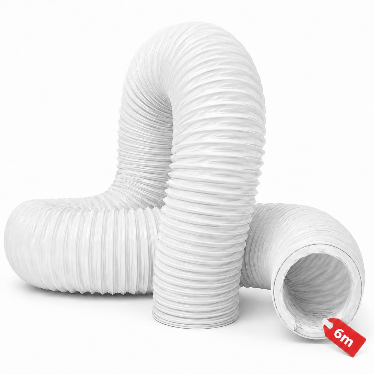 Tubo flessibile per aria condizionata, 152 mm x 6 m, per asciugatrice, condizionatore d'aria, cappe aspiranti, prese del sistema di ventilazione, bianco P0092/152/35, tubo flessibile in plastica PVC